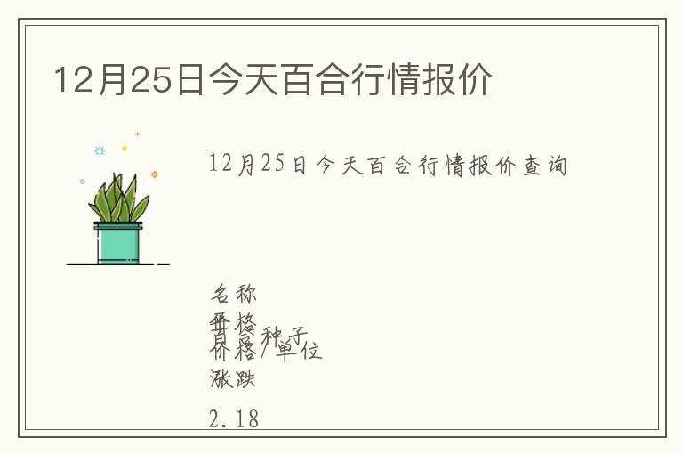 12月25日今天百合行情報價