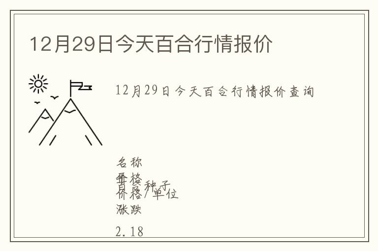 12月29日今天百合行情報(bào)價(jià)