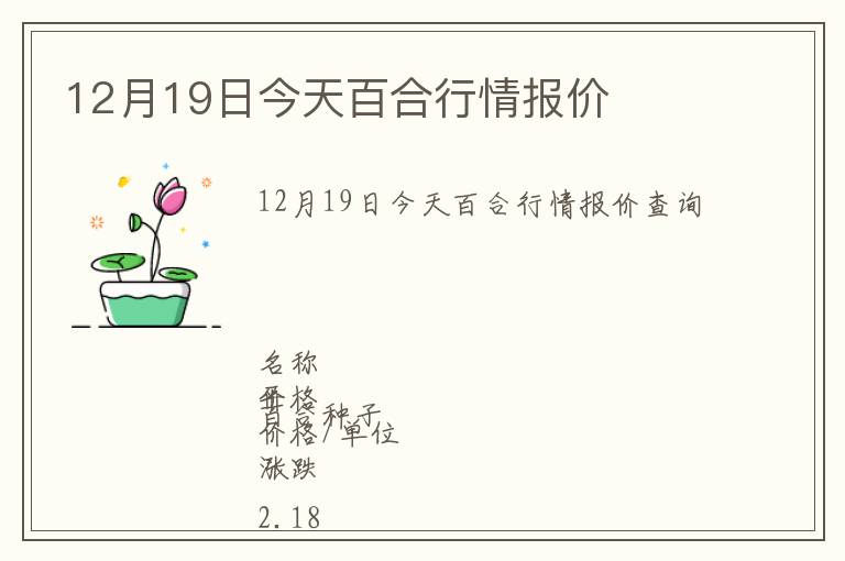 12月19日今天百合行情報價