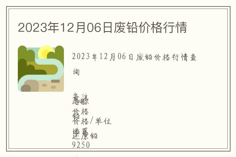 2023年12月06日廢鉛價格行情