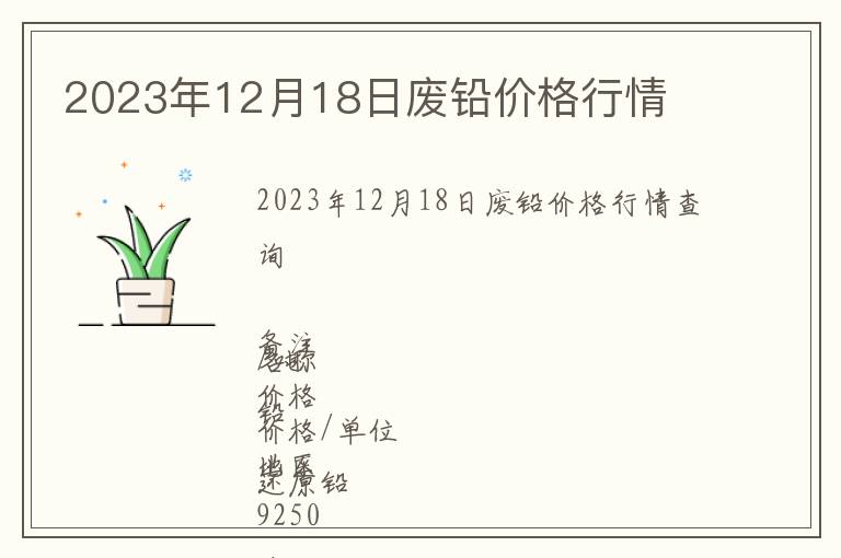 2023年12月18日廢鉛價格行情