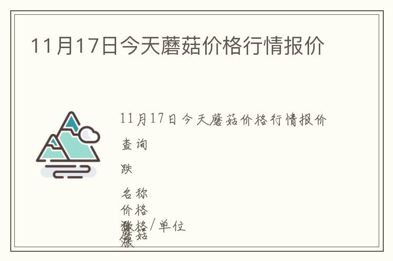 11月17日今天蘑菇價格行情報價