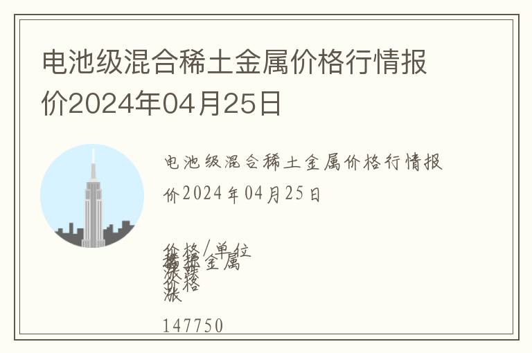 電池級混合稀土金屬價格行情報價2024年04月25日