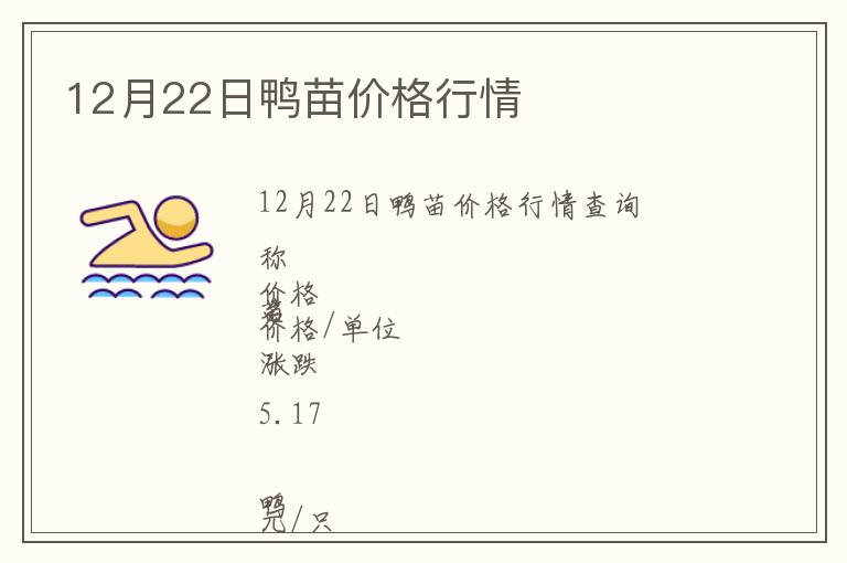 12月22日鴨苗價格行情