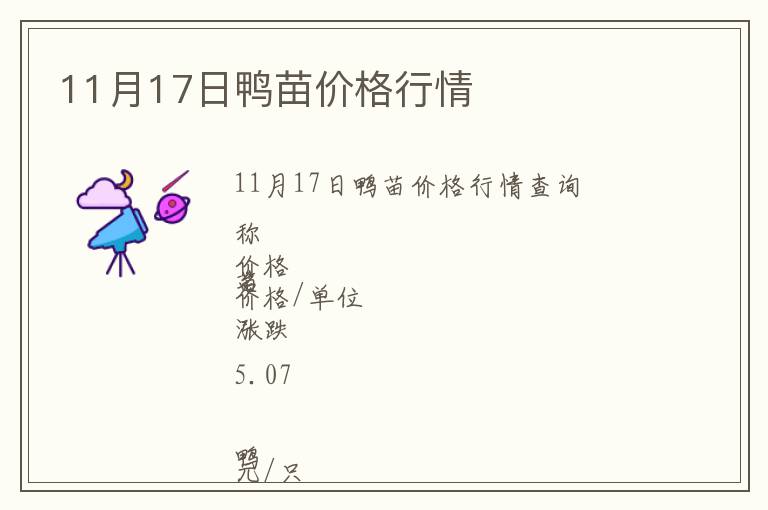 11月17日鴨苗價格行情