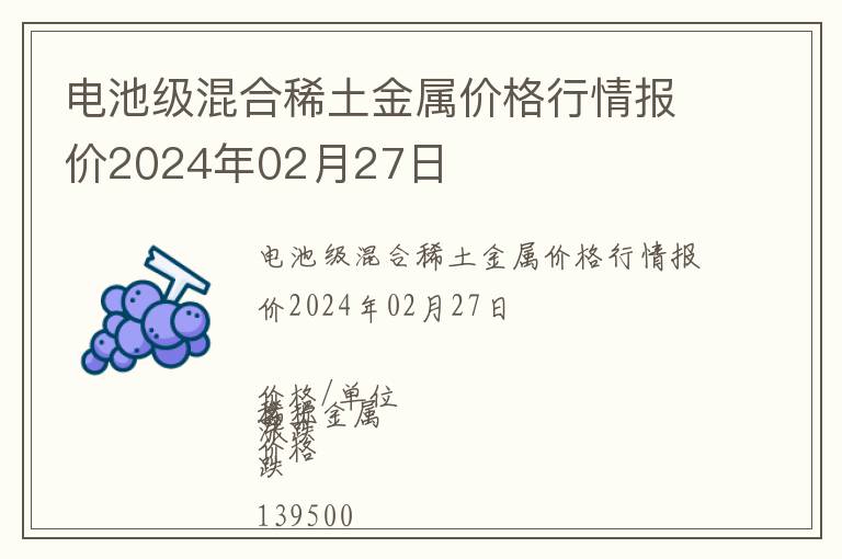 電池級混合稀土金屬價格行情報價2024年02月27日