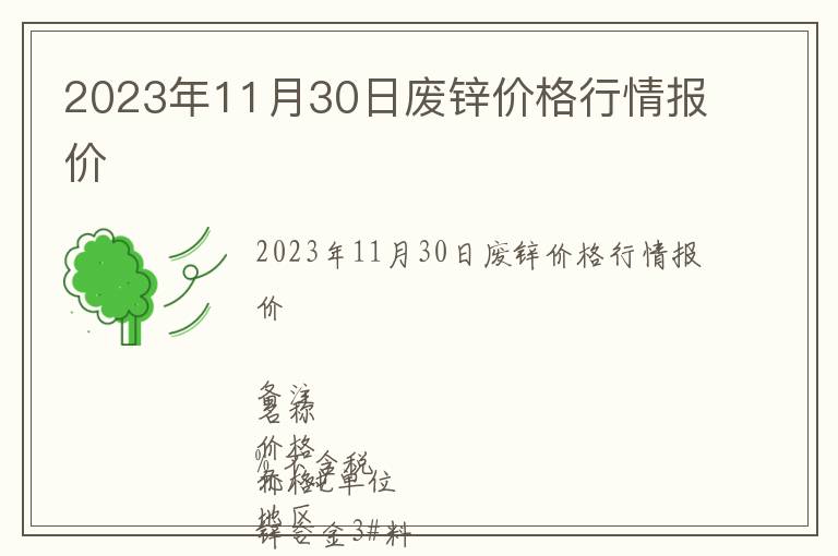 2023年11月30日廢鋅價格行情報價