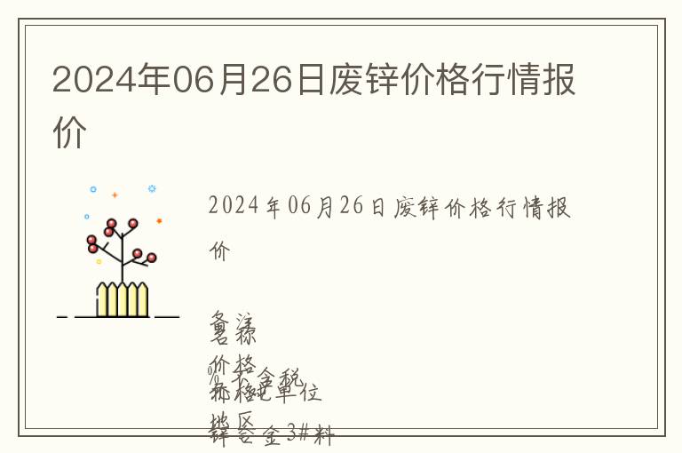 2024年06月26日廢鋅價格行情報價