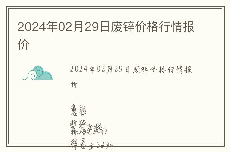 2024年02月29日廢鋅價(jià)格行情報(bào)價(jià)