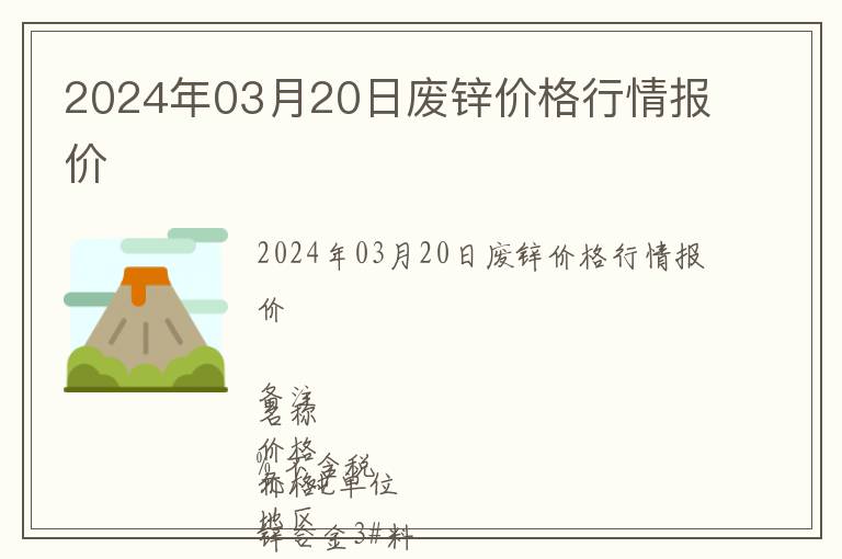 2024年03月20日廢鋅價格行情報價