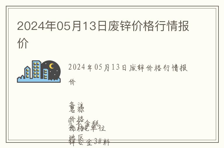 2024年05月13日廢鋅價格行情報價