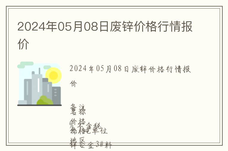 2024年05月08日廢鋅價格行情報價