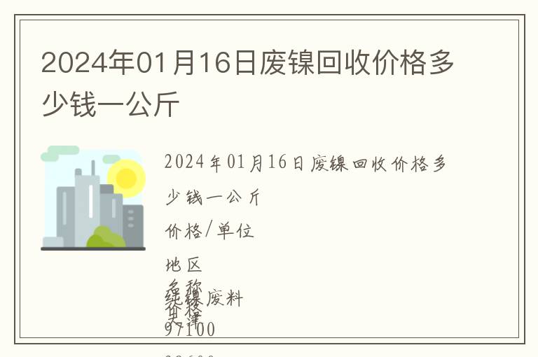 2024年01月16日廢鎳回收價(jià)格多少錢一公斤