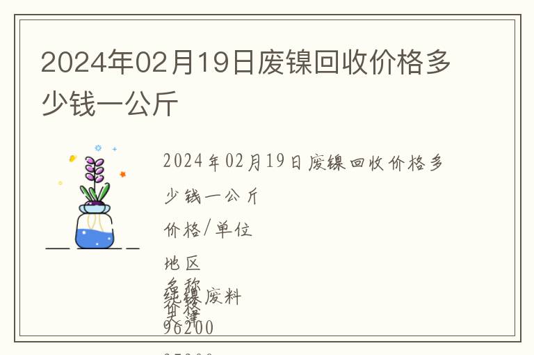 2024年02月19日廢鎳回收價(jià)格多少錢一公斤