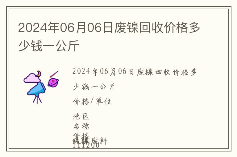 2024年06月06日廢鎳回收價格多少錢一公斤