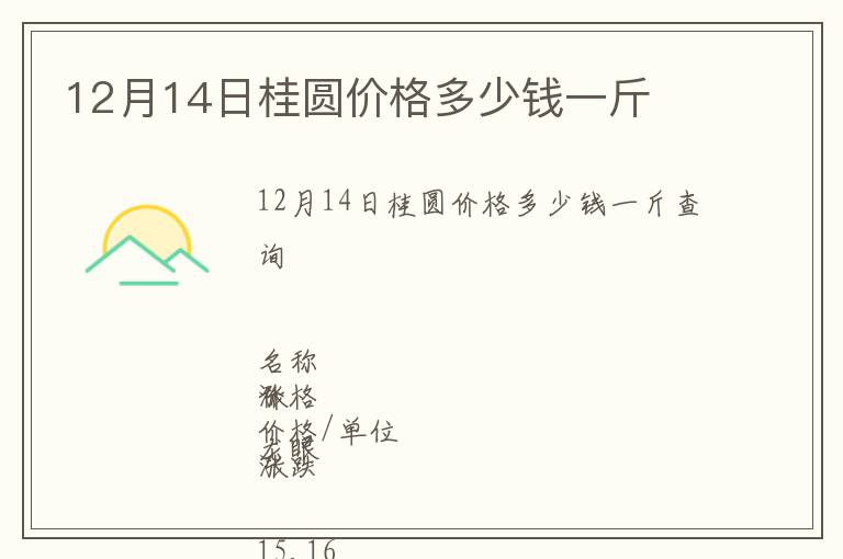 12月14日桂圓價格多少錢一斤