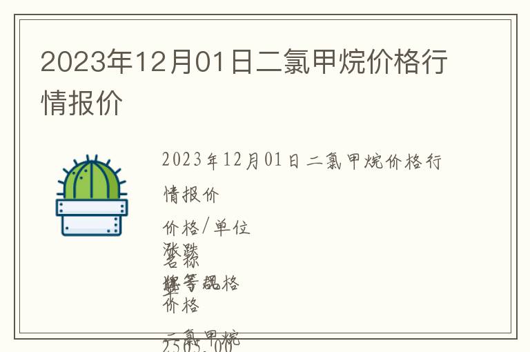 2023年12月01日二氯甲烷價格行情報價