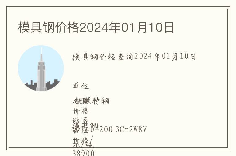 模具鋼價格2024年01月10日