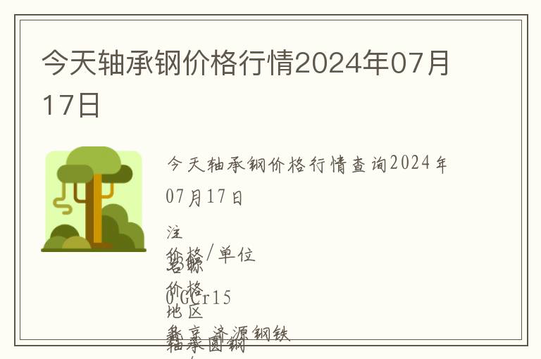 今天軸承鋼價格行情2024年07月17日