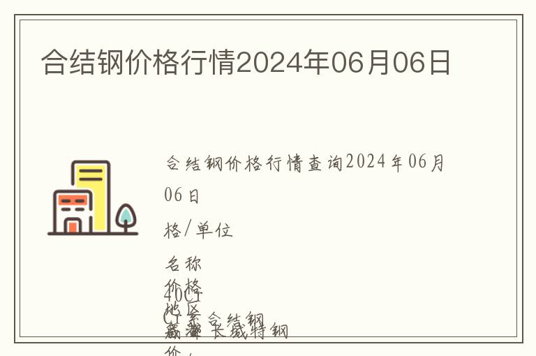 合結鋼價格行情2024年06月06日