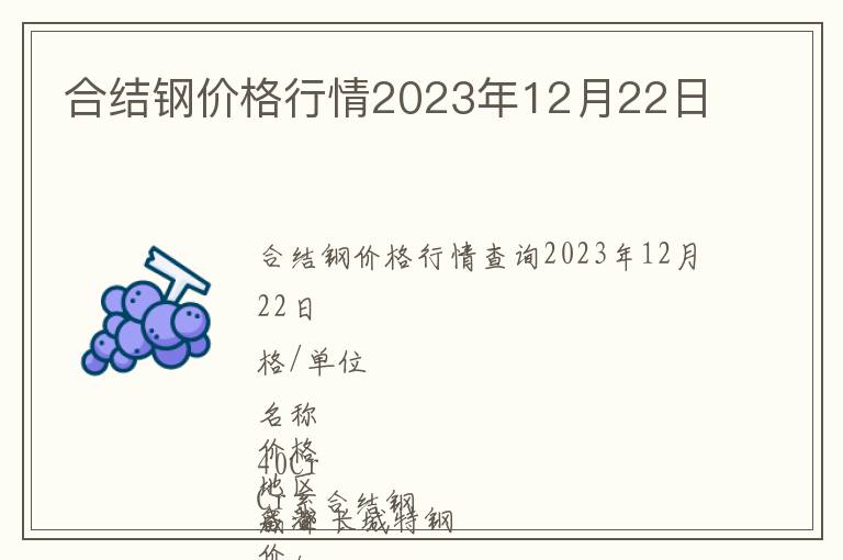 合結鋼價格行情2023年12月22日