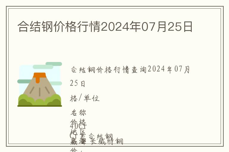 合結鋼價格行情2024年07月25日