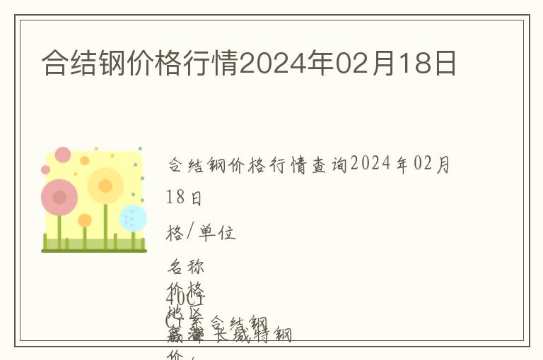 合結鋼價格行情2024年02月18日