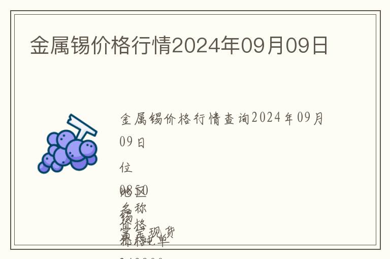 金屬錫價格行情2024年09月09日