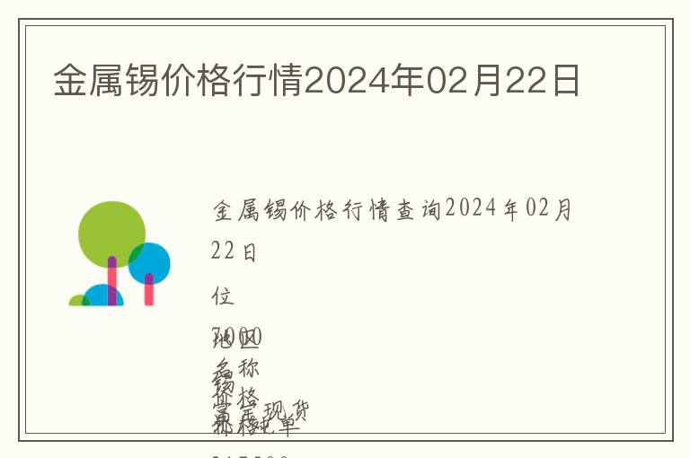 金屬錫價格行情2024年02月22日