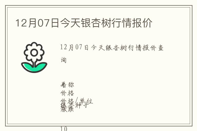 12月07日今天銀杏樹行情報價