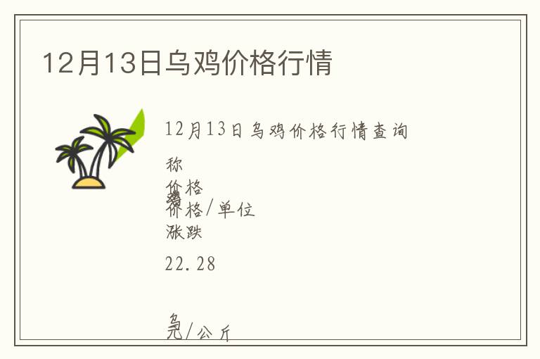 12月13日烏雞價格行情