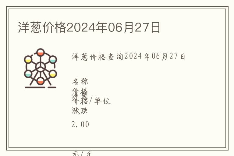 洋蔥價格2024年06月27日