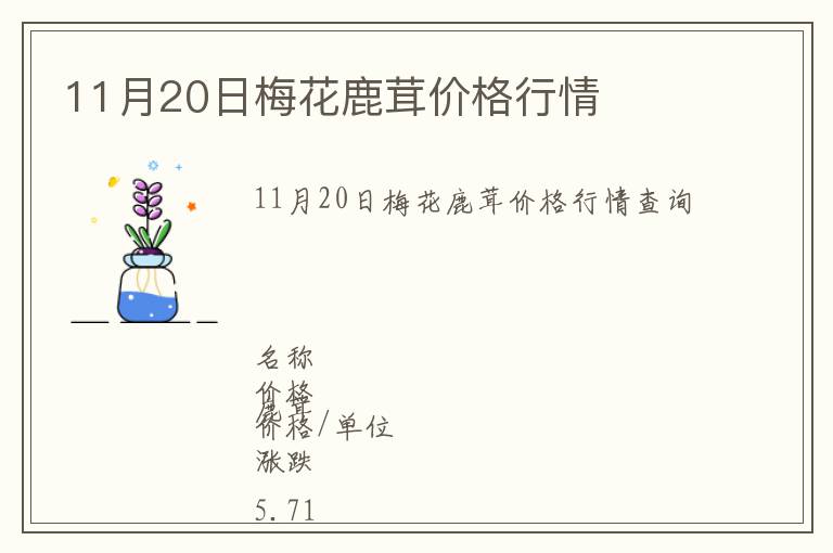 11月20日梅花鹿茸價格行情