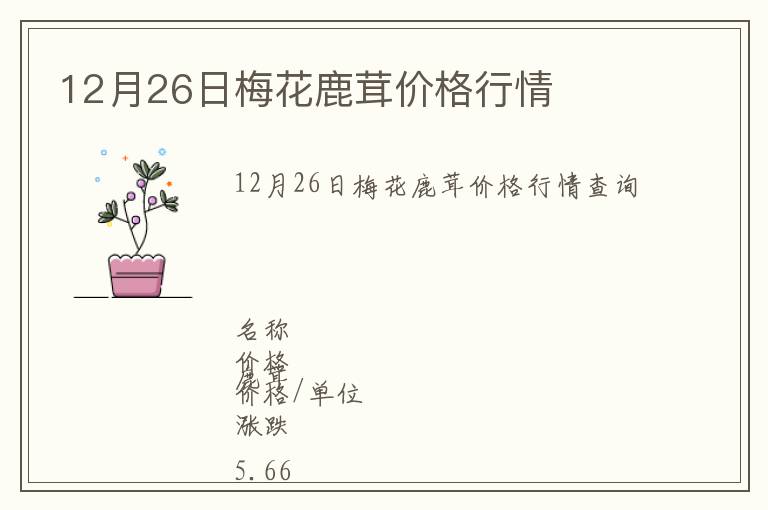 12月26日梅花鹿茸價格行情