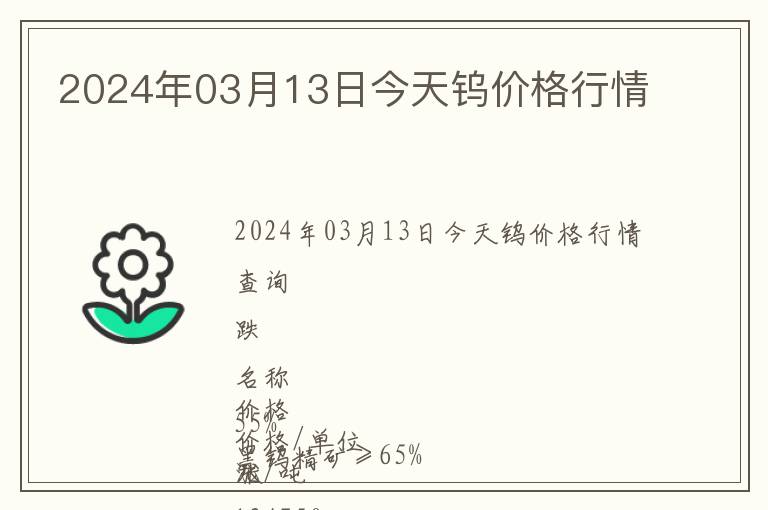 2024年03月13日今天鎢價格行情