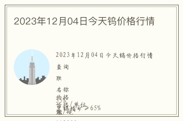 2023年12月04日今天鎢價格行情