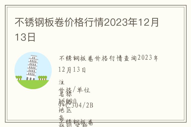 不銹鋼板卷價格行情2023年12月13日