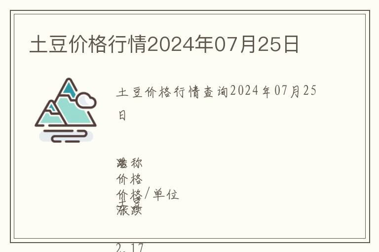 土豆價格行情2024年07月25日