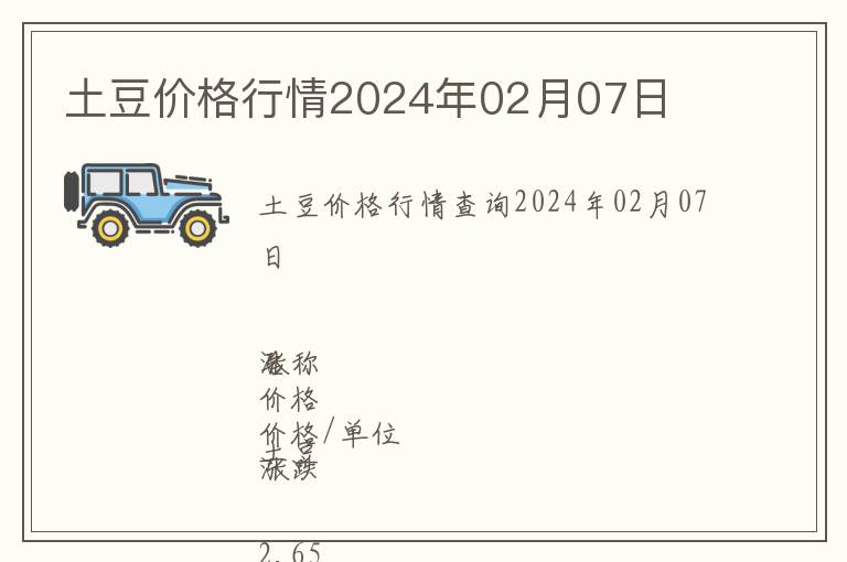 土豆價格行情2024年02月07日