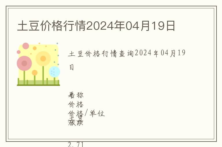 土豆價格行情2024年04月19日