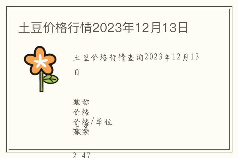 土豆價格行情2023年12月13日