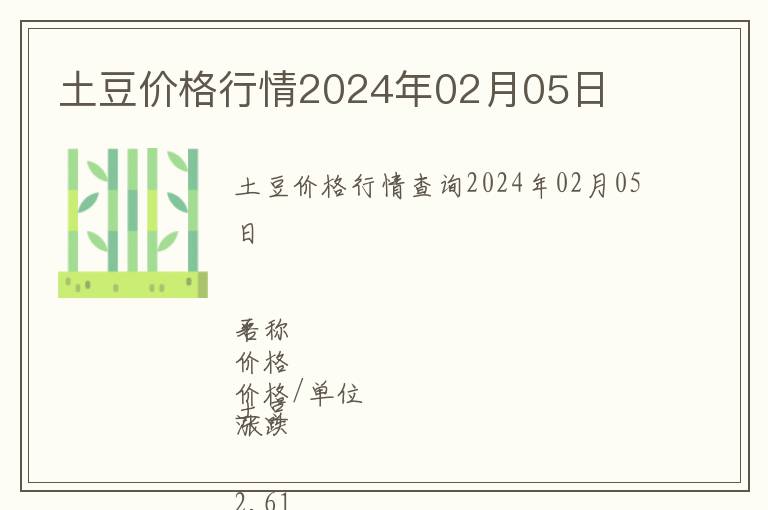 土豆價(jià)格行情2024年02月05日