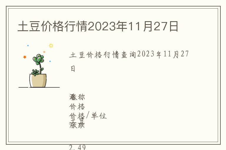 土豆價格行情2023年11月27日