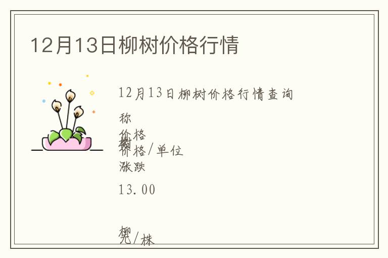 12月13日柳樹價格行情