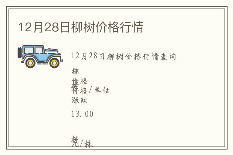 12月28日柳樹價格行情