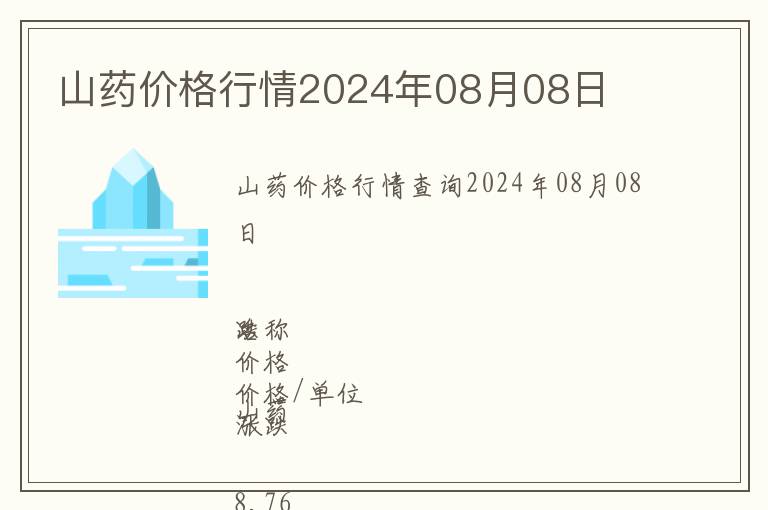 山藥價格行情2024年08月08日