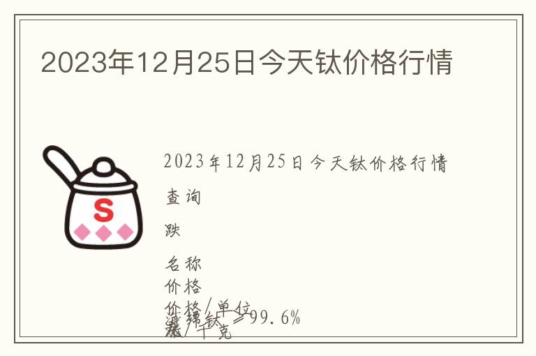 2023年12月25日今天鈦價格行情