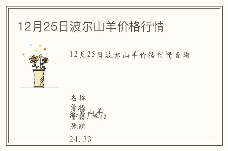 12月25日波爾山羊價格行情