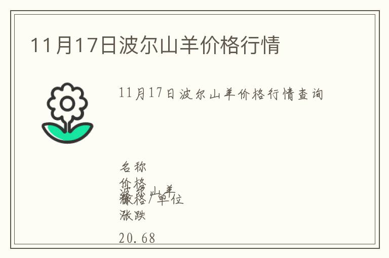 11月17日波爾山羊價格行情