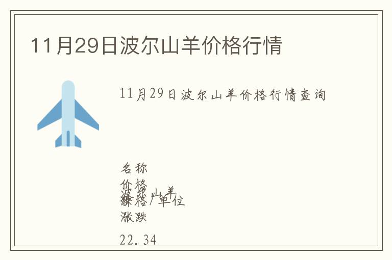 11月29日波爾山羊價格行情